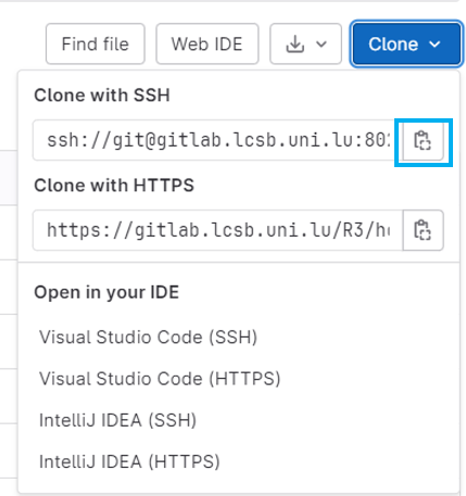 getting the SSH clone URL from GitLab